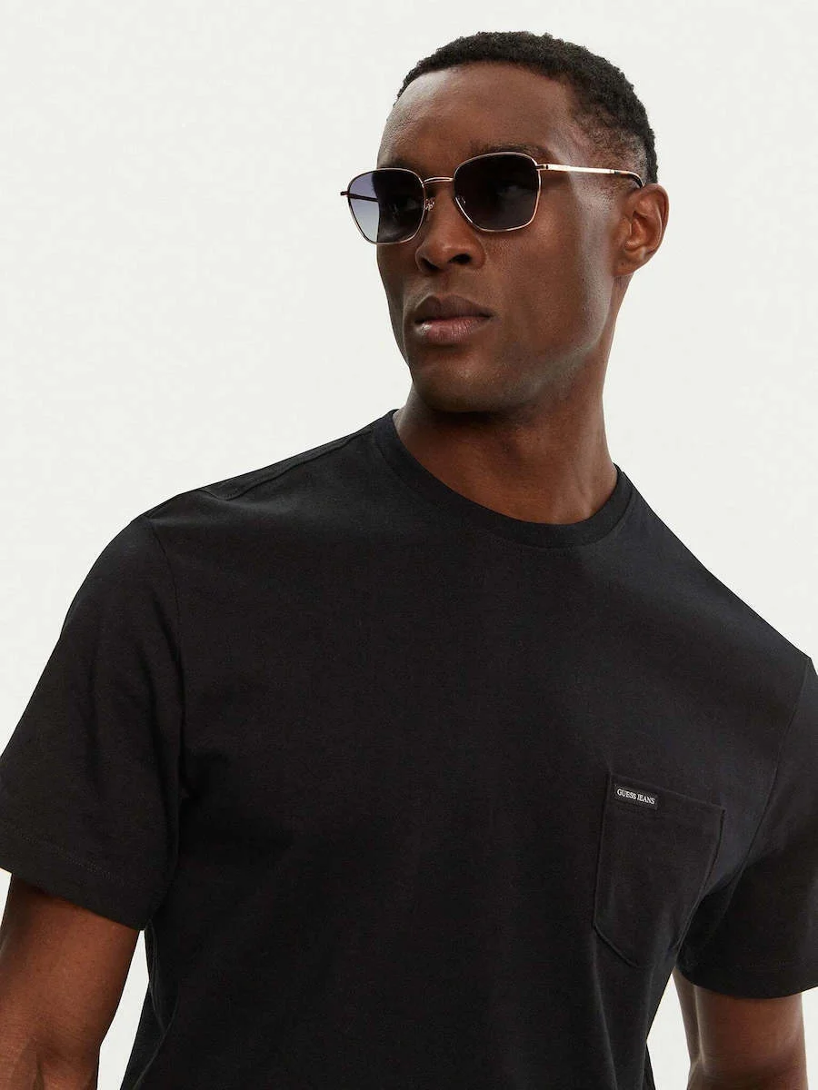 Tricou bărbați Guess Jeans negru, regular fit